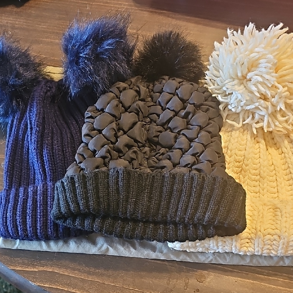 Cozy Black and Blue Knit Pom-Pom Hats